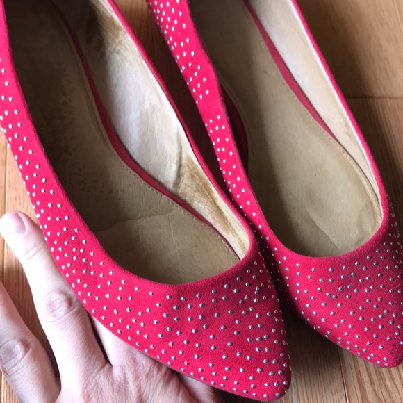 Aldo Red Suede Silver Studded Pointy Toe Flats | Size 8.5 - Picture 6 of 12